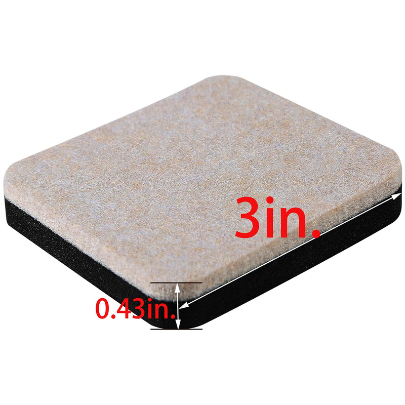 20 Pack 3in.Square Felt Sliders for Hard Surfaces-Felt Furniture Sliders - Heavy Duty Sliders – Reusable Hardwood Floor Sliders -Furniture Moving Sliders-Sofa Sliders Gliders Glides Movers
