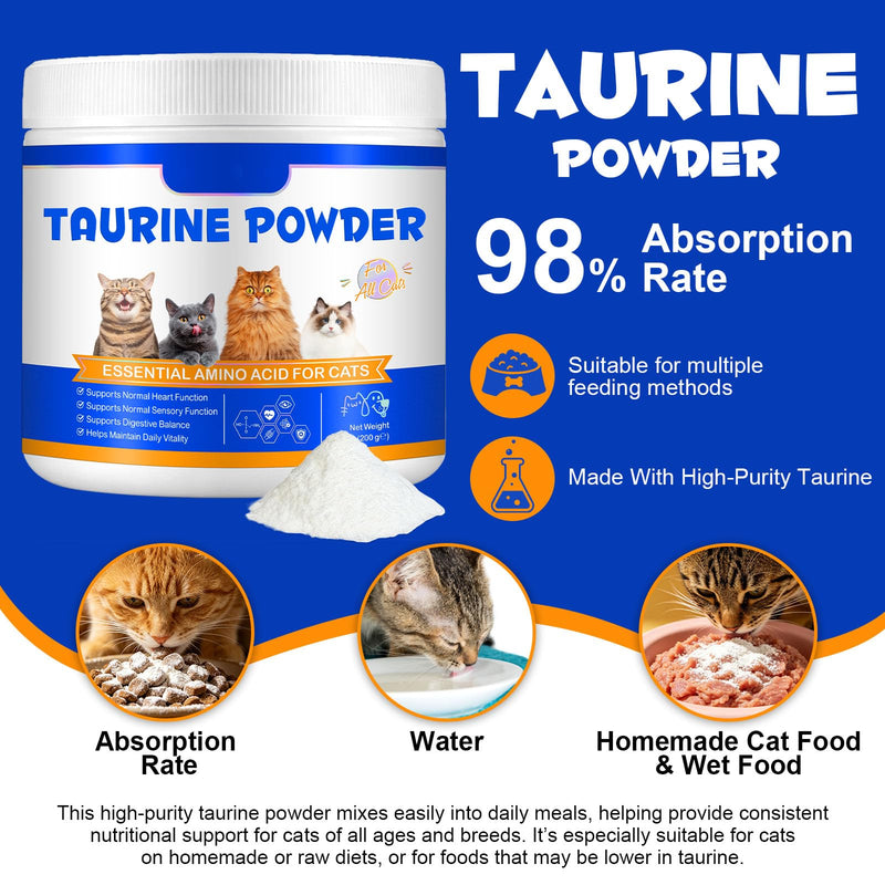 Taurine Powder for Cats, Cat Supplement for Heart, Vision, and Immune Support, Suitable for All Breeds & Ages, 200g
