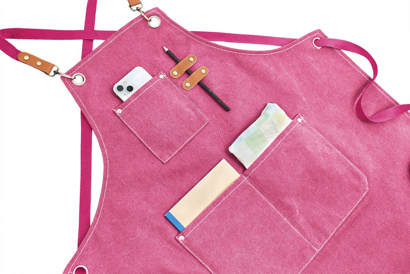 Nanxson Chef Apron Cross Back Work Apron with Tool Pockets Adjustable Shop Apron for Men Women CF3174 One Size Pink - NewNest Australia