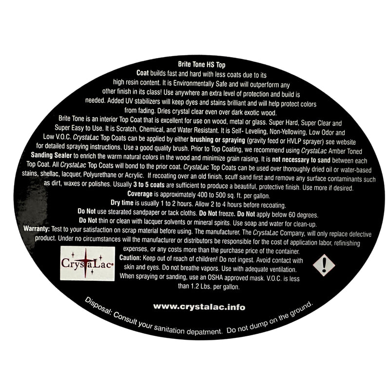 CrystaLac Brite Tone High Solids Polyurethane Instrument Finish 16 oz Pint (Clear Flat Matte)
