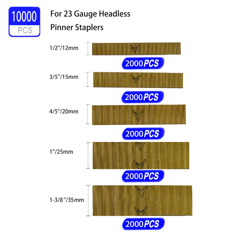 23 Gauge Pin nails Headless Pinner nails 10000 Pieces 5 sizes, 1/2", 3/5 ",4/5 ",1 ", 1-3/8 inch,often used in a variety of Wooden, Plastic panels, Finished Cabinet installation and Production