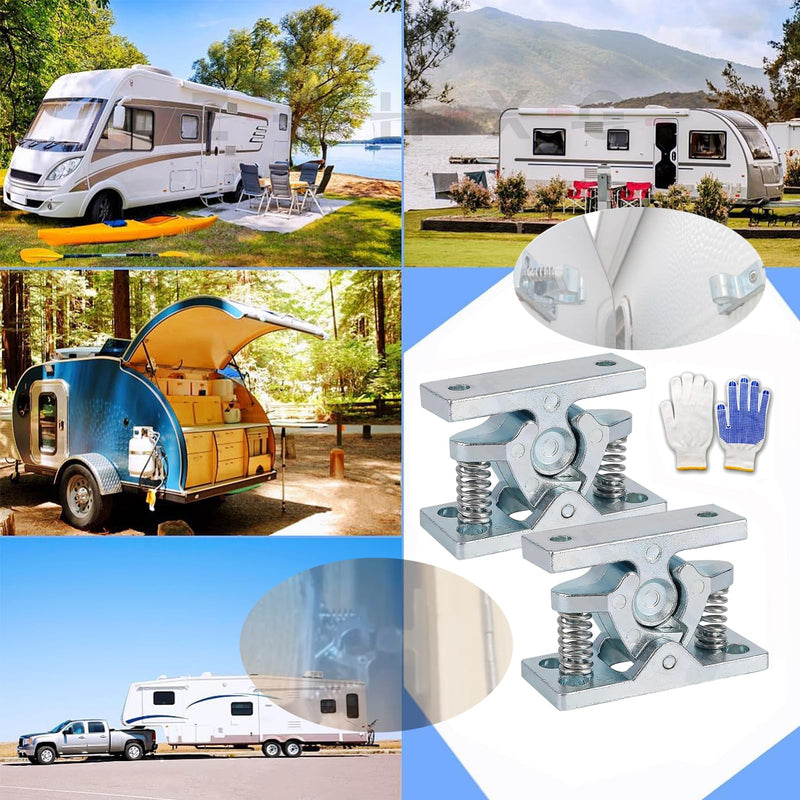 Heavy RV Door Holder Zinc Alloy Trailer Door Latch, Spring Loaded Double Roller Catch Easy Lock Stop for Trailers, Boats, Garage, Cabinets & Home Use with Screws (2 Pcs) 2 Pcs