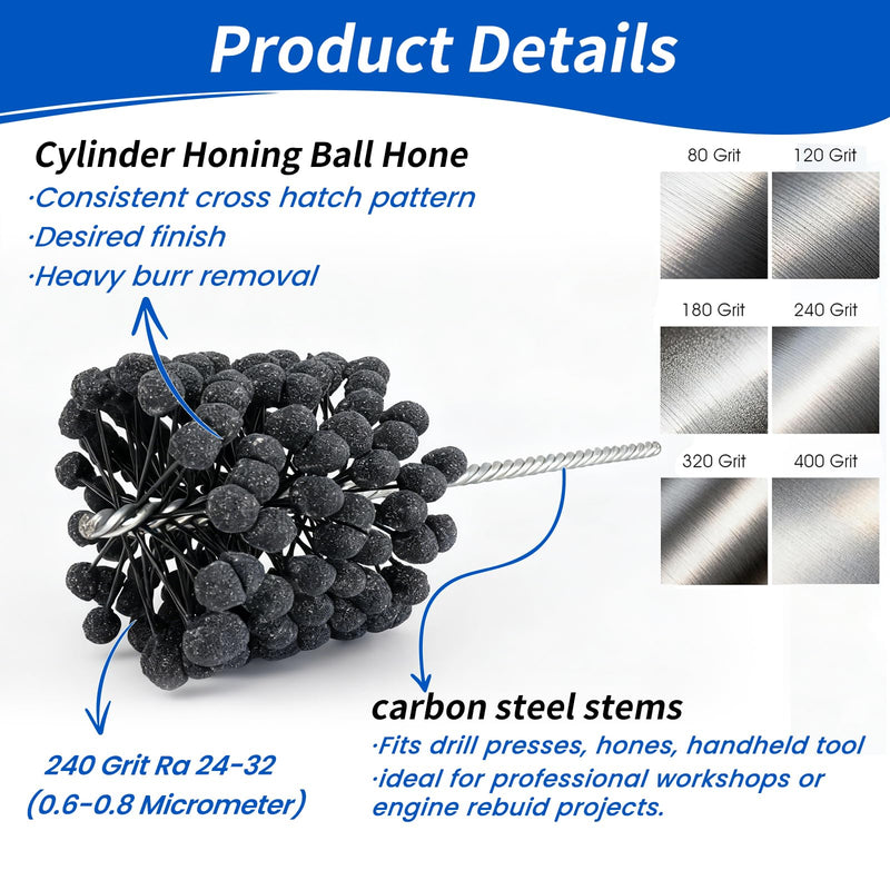 Cylinder Honing Ball Brushes 3.25" (83mm) Diameter 240 Grit Silicon Carbide Compatible with GB41824, Cylinder Honing Deburring Tool for Hydraulic, Pneumatic cylinders, Engine, Brake cylinders 240.0