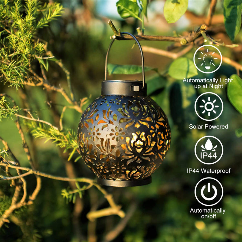 2 Pack Outdoor Solar Hanging Lantern Lights Decorative Christmas Light for Garden Patio Courtyard Lawn and Tabletop. Unique Gifts for Women Gardening. Black