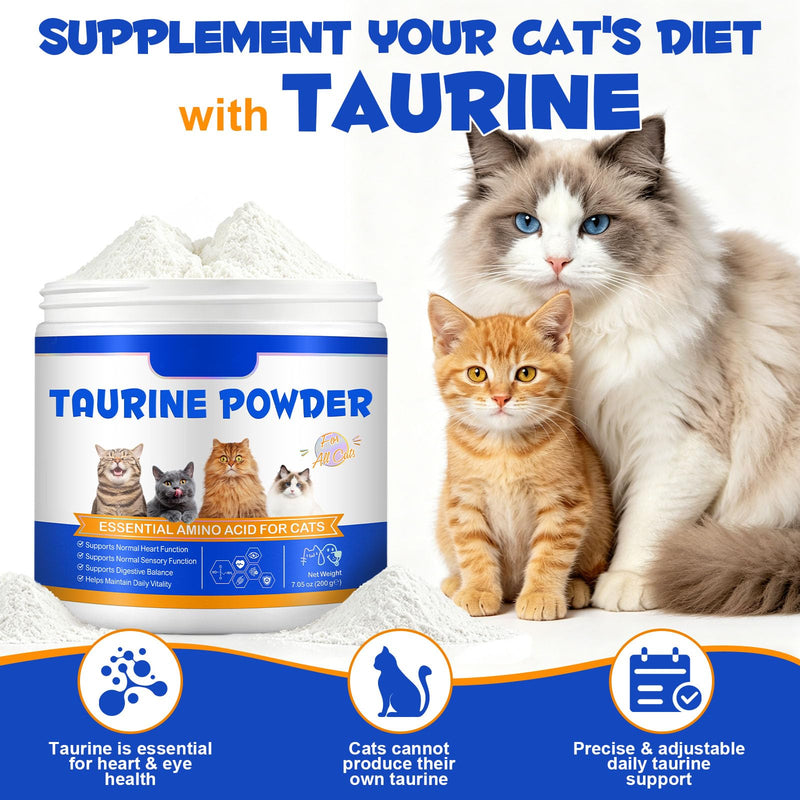 Taurine Powder for Cats, 200g High Purity Taurine Supplement for Heart, Vision Support, Digestive Balance & Daily Vitality, Unflavored Amino Acid Powder for Homemade & Raw Diets Taurine for Cats