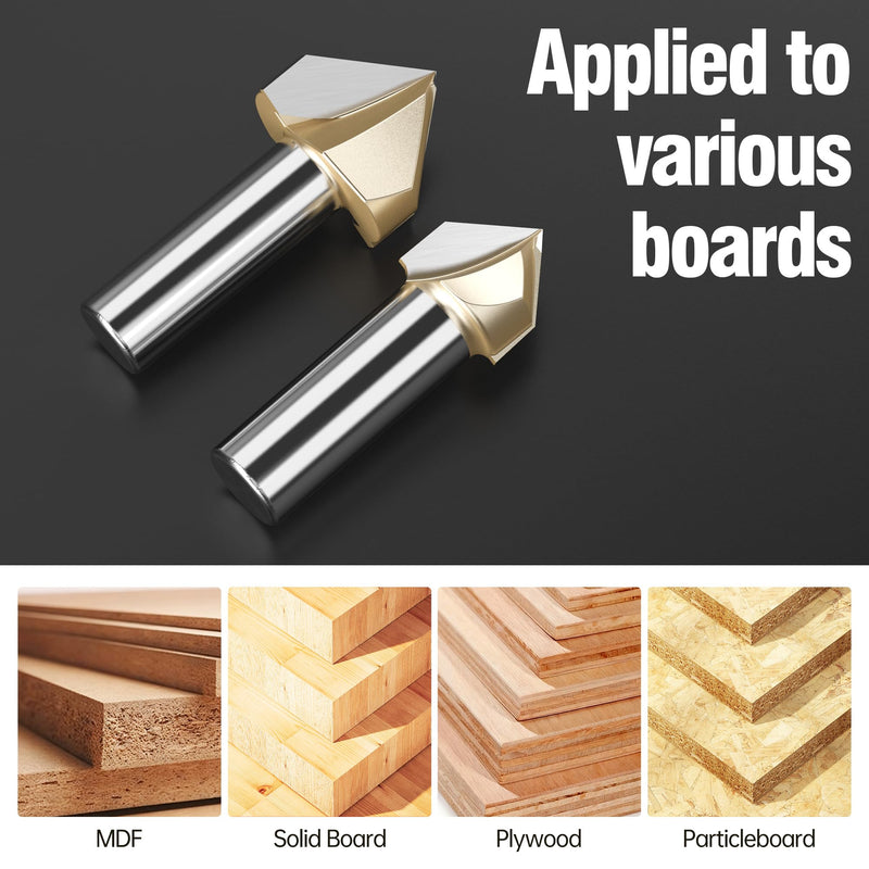 HUHAO Professional Grade 90-Degree V Groove Router Bit, 1/2" Shank 2" Cutting Diameter, Carbide CNC Router Bit for Precision Woodworking, Engraving & Sign Making 1/2*2