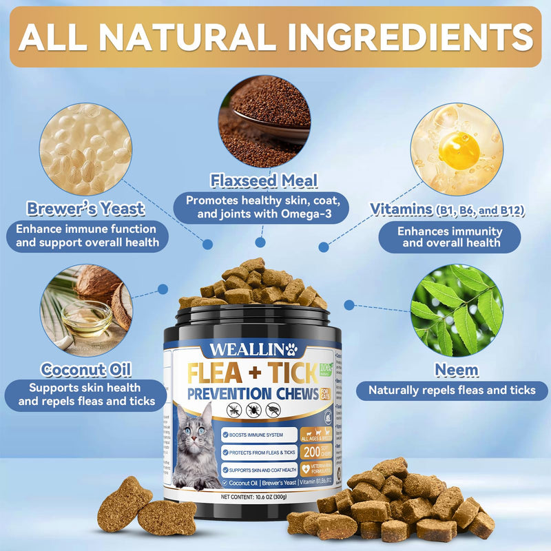 WEALLIN Dog Cough Treatment Support + Cat Flea and Tick Prevention Soft Chews, Complete Natural Care for Multi-Pet Households