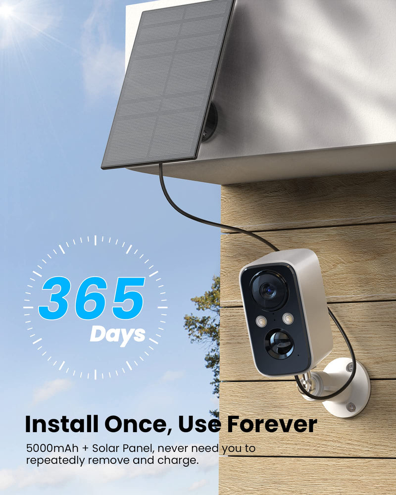 Solar Panel Security Cameras Wireless Outdoor - Battery Powered Cameras for Home Security WiFi Camera Surveillance Indoor System Floodlight Night Vison Alarm Motion Sensor Light Door Cam white