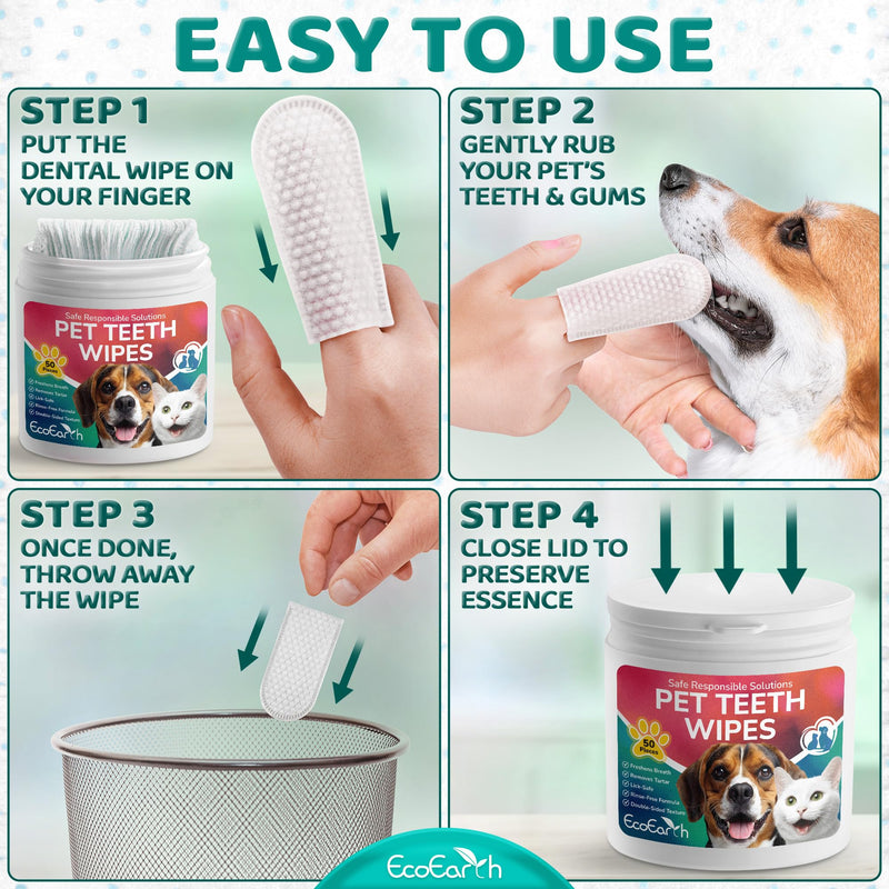 Premium Teeth Cleaning Wipes for Dogs & Cats - 50 Pcs - Pet Dental Care Finger Pads for Fresh Breath & Oral Hygiene - Embossed Pattern & Nano Plastic-Dotting to Remove Plaque & Tartar 1-Pack (50pcs)