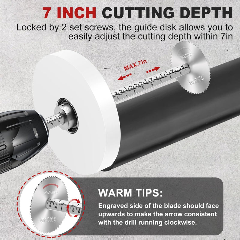 Inside Pipe Cutter for PVC Pipe Cutter Tool with 7" Scale Adjustable Depth Gauge Guide, 5pcs Saw Tooth Blades with 0.315 Hex Key Shaft, Plumbing Internal Plastic Pipe Cutter Set 7 inch Hex Shank