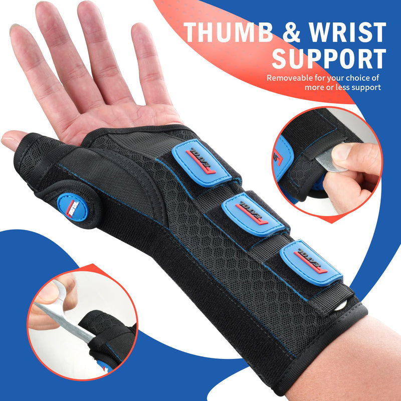 FEATOL Carpal Tunnel Wrist Brace Night Support, Wrist and Thumb Brace for Dequervain's Tenosynovitis, Tendonitis, Arthritis, Thumb Spica Splint Right Hand-Small/Medium-Women and Men Small/Medium(Pack of 1) Right Hand-Black Blue