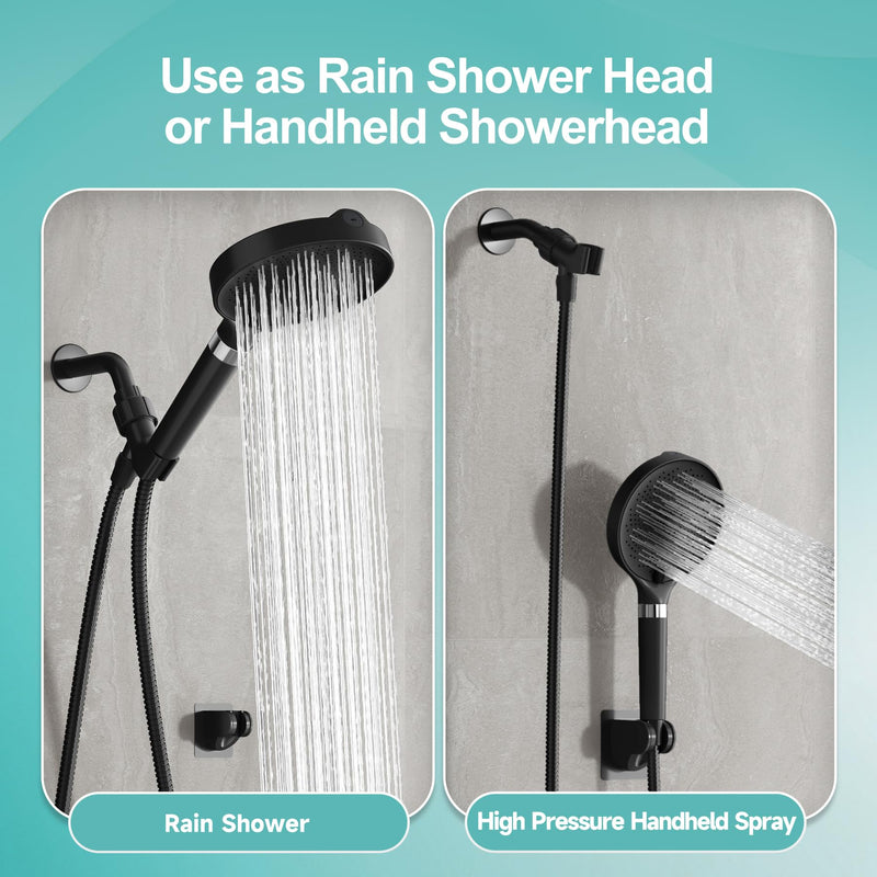 6“ Filtered Shower Head with Handheld, 6-Spray High Pressure Shower Head with Filter for Hard Water, Detachable Handheld Showerhead with Hose and Shower Arm Bracket, Matte Black Luxury Modern