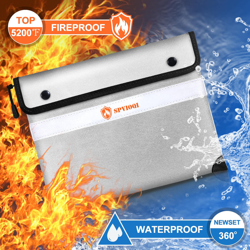 Upgraded Fireproof Document Bag 5200°F, 14.2” X 11” Waterproof Fireproof Bags with Zipper, 8 Layers of Heat Insulated Materials, Fireproof Money Bag for Cash, Documents and Valuables fire bags Silver Gray 14.2" x 11" - NewNest Australia