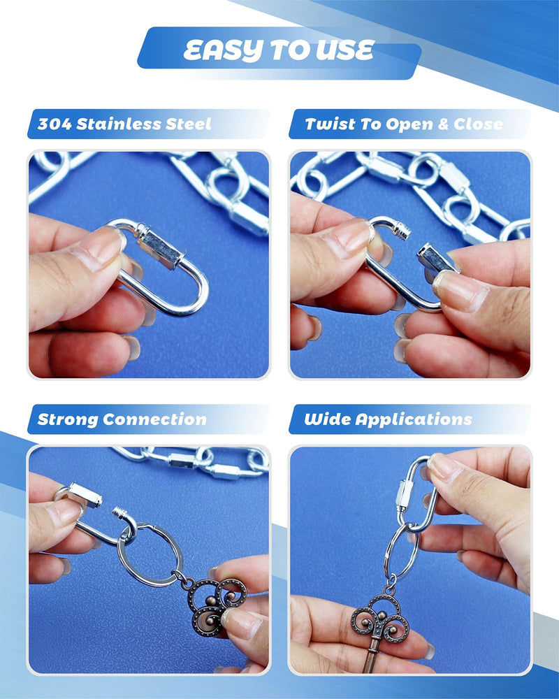 20 Pack 304 Stainless Steel M3.5 Chain Link, 1/8 Inch D Shape Locking Quick Chain Repair Links Pets Keychain for Outdoor Traveling Equipment