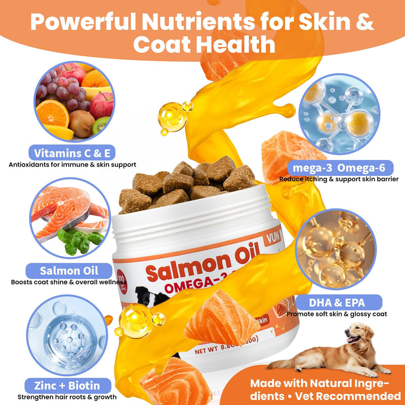 Salmon Oil for Dogs,Omega 3 for Dog Skin and Coat Supplement Chews Fish Oil Treat, Omega 6 EPA & DHA Fatty Acids Dry Skin Relief for Dogs, Coat Itch Relief Supplement,Salmon Flavor