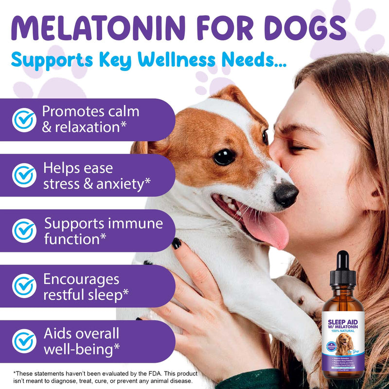 Melatonin for Dogs, Sleep Aid with Melatonin for Dogs, Dog Calming Drops with Ashwagandha,Valerian Root, L-Theanine for Reduce Anxiety and Stress, 2 fl oz