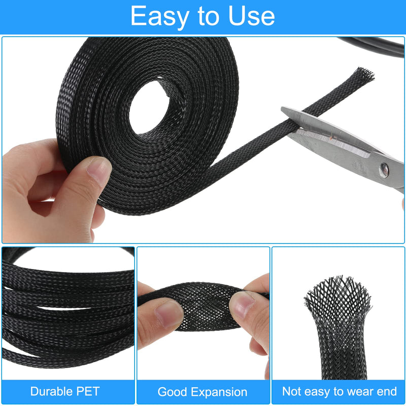 Tatuo 65.6 ft Expandable Braided Cable Sleeve Multi Size Braided Wire Sleeve with 120 Pcs Heat Shrink Tubing for Television Audio Computer Cables Video Pets,1/4 in,2/5 in,1/2 in,3/4 in(Black) Black