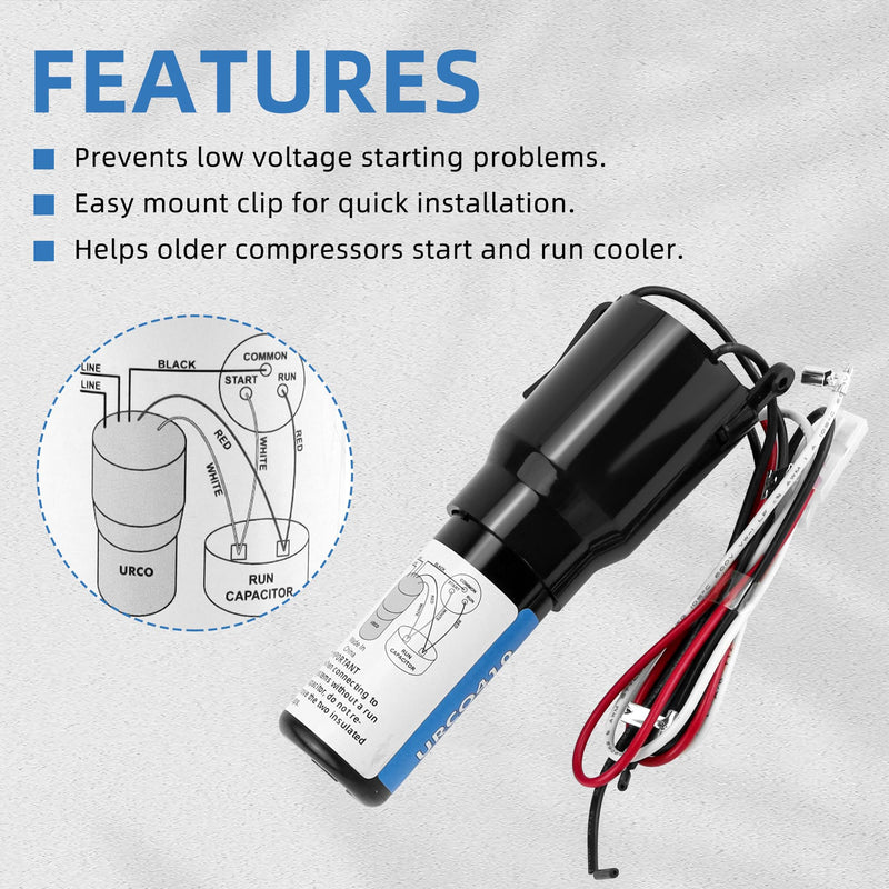 Upgrades URCO410 3 in 1 Hard Start Kit for Refrigerators & Freezers by AMI PARTS -1/4 to 3 in 1 Start Relay - Compressor Hard Start Capacitor 115VAC