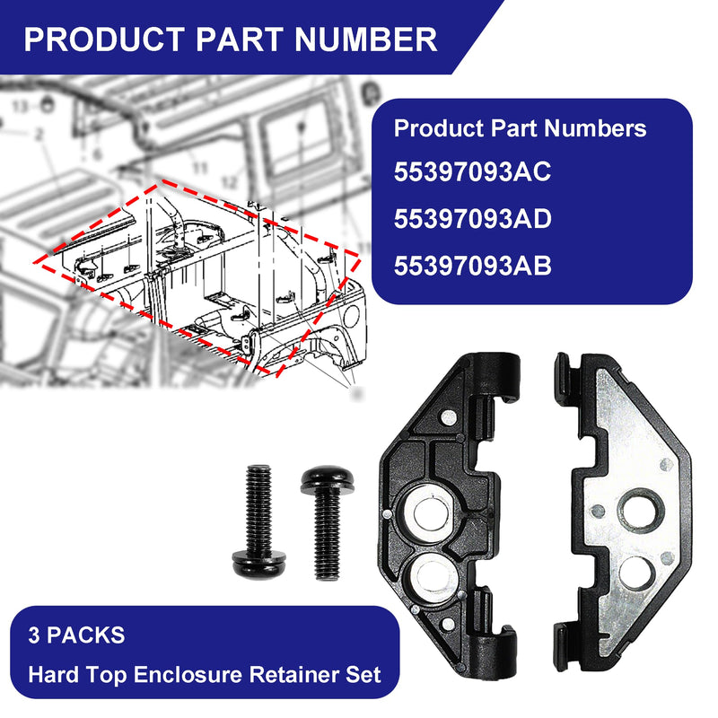 6 Pack 55397093AD Hard Top Retainer Nut Set, Compatible with Jeep JK JKU | Replaces 55397093AD/55397093AB/55397093AC; fits 2007-2018 Wrangler JK JKU hard top enclosure retainers
