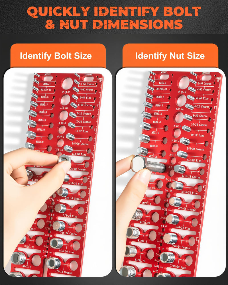 57 Pcs Nut and Bolt Thread Checker - 21 Standard + 17 Metric Thread Gauges | 19 Drill Bit Gauges, Wall-Mountable Bolt Size Finder for Fastener & Drill Bit Identification