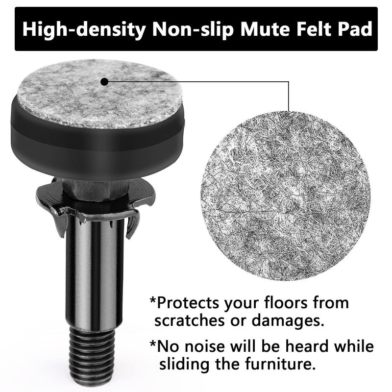 Heavy Duty Furniture Leveling Feet M10 Thread Furniture Levelers Adjustable Furniture Feet w/ T-nut Kit Table Levelers for Cabinet Workbench Chair Sofa and More,Large Base Supports 1320LBs-4 Packs 4 Packs Black