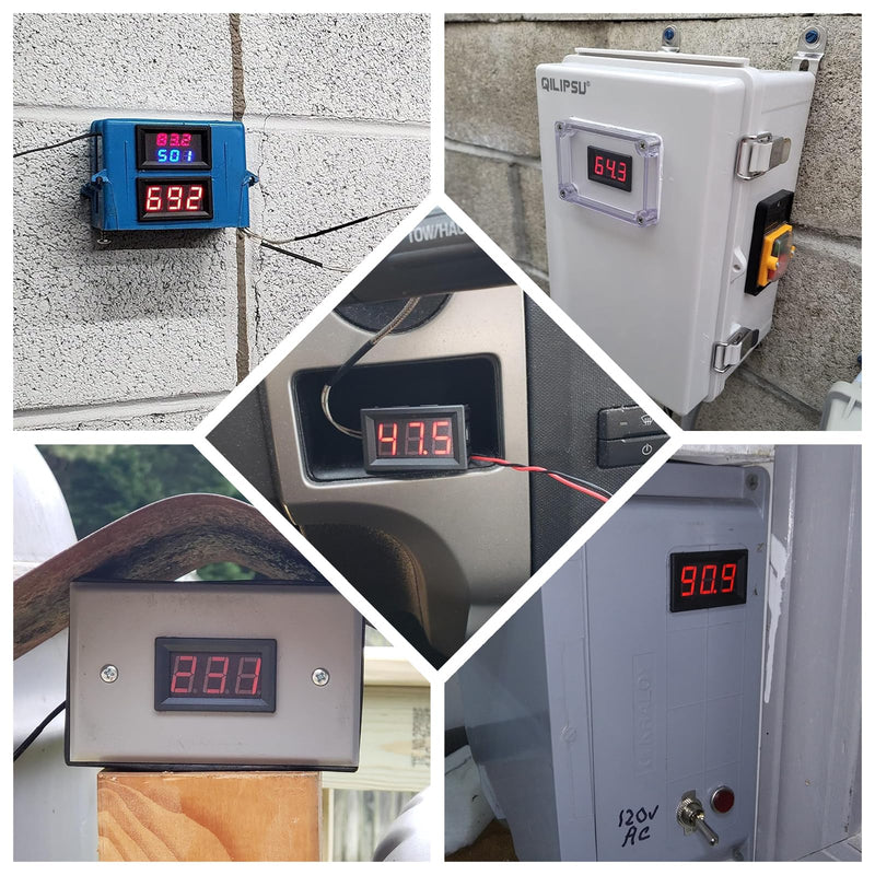 PEMENOL 12V Red Fahrenheit Digital Temperature Meter -76F~999F LED Display with Industrial Grade 0.5m K-Type Thermocouple Temperature Sensor M6 1 Pc