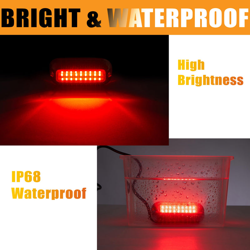 Marine LED Lights, Surface Mount 4 Inch Boat Kayak Fishing Stainless Steel Cabin Deck Courtesy Lights, Waterproof Underwater Transom Stern Anchor Light for Pontoon Yacht Sailboat 12V 24V, 2 Red Beam