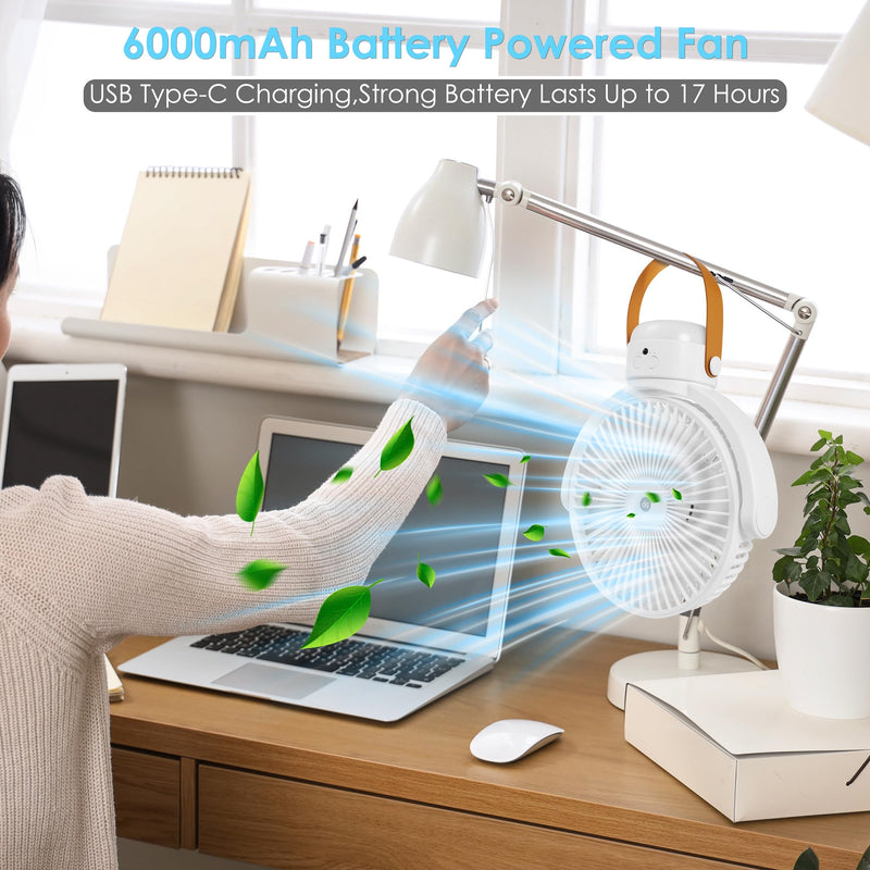 OGZ Portable Fan for Travel Wireless with Remote Timer, 7 Inch Small Desk Fan with LED Night Light 90° Oscillation, Rechargeable USB Fan for Cruise Bed Beside Sleeping Camping Tent White