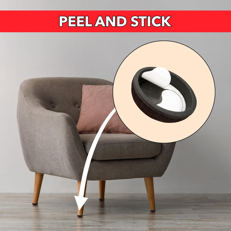Super Sliders 1" Round Formed Secure Reusable Felt Furniture Sliders for Hard Surfaces, Noise-Reducing Adhesive Furniture Moving Pads, Fits 1" Legs, Set of 20, Brown