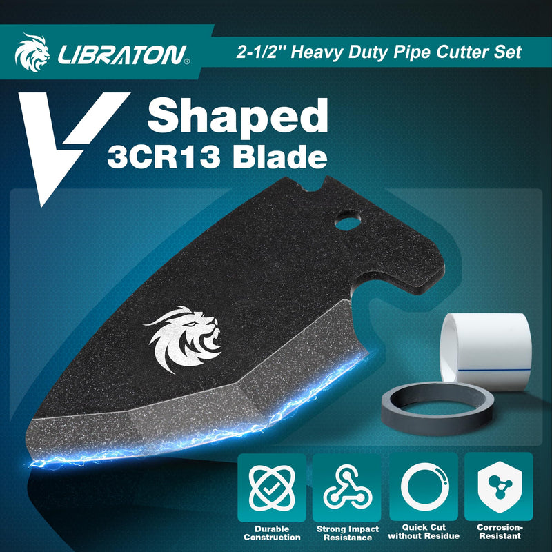 Libraton PVC Pipe Cutter, Up to 2-1/2", Ratchet Pipe Cutter Tool for PEX, PVC, PPR Plastic Hoses Plumbing, Heavy-Duty Pipe Cutter with Deburring Tool Replacement Blade, 2 Adjustable Cutting Ranges 2-1/2"(63mm)