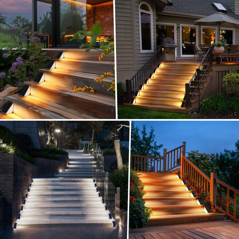 6 Pack Solar Stair Lights for Outside, Upgraded 2-in-1 Solar Powered Step Lights Waterproof IP67, Warm White/Cool White, Auto On/Off Outdoor Light for Deck Patio Front Porch Garden Walkway Yard 6-Pack