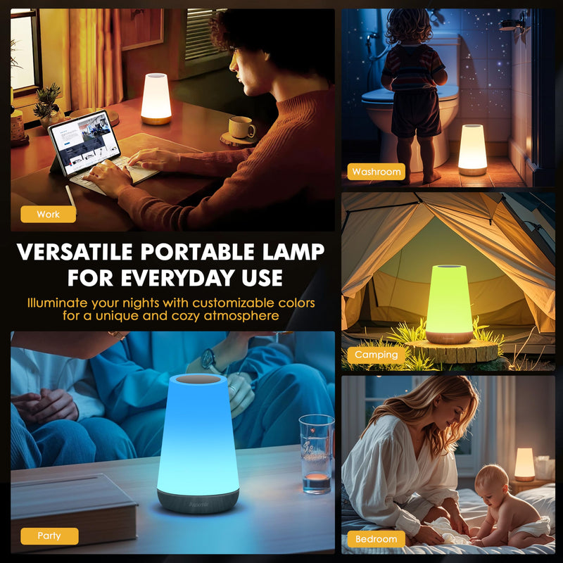 LED Night Light Bedside Lamp Touch and Remote Control Dimmable Tabletop 13 Colors Changing 5 Brightness Adjustable Rechargeable Portable Lamp for Baby Kids Bedroom Living Room Outdoor Camping A - Light Brown