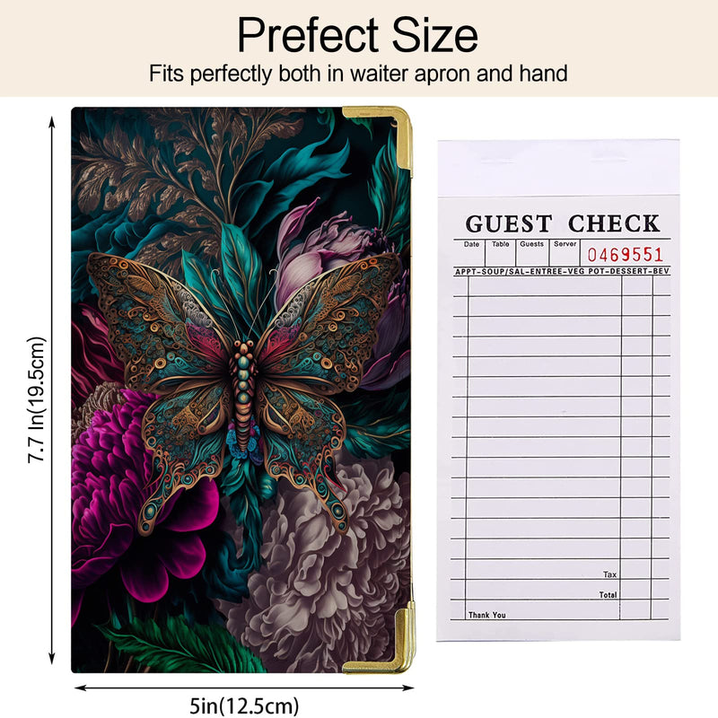 Waitress Book, Butterfly Server Books for Waitress with Zipper Pocket, Leather Server Book, Cash Check Bill Receipt Holder Presenter, Guest Book Note Pad Waiter Accessories Fit Server Apron Butterfly green