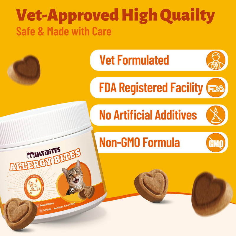 7.76 oz Cat Allergy Relief Bites - with Colostrum,Lysine,Taurine for Cats & Probiotic - Immune Support, Skin and Coat for Cats & Cat Digestive Support - Skin and Coat Supplement