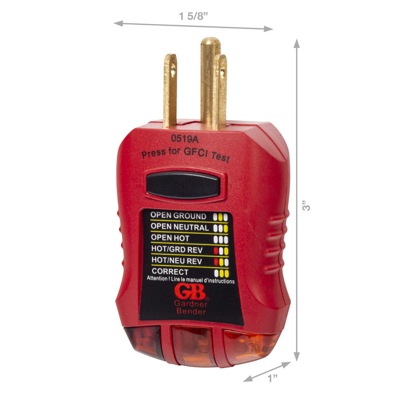 Gardner Bender GFI-3501 Ground Fault Receptacle Tester & Circuit Analyzer, 110-125V AC, for GFCI / Standard / Extension Cords & More, 7 Visual LED Tests , Red Ground Fault Receptacle Tester & Circuit Analyzer (GFIC)