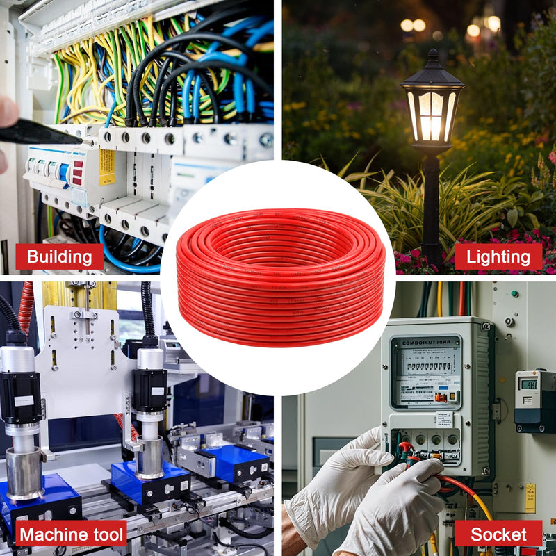 THHN Wire 10 Gauge 25 FT, 10 AWG Stranded OFC Copper Electrical Building Wire with Nylon Jacket PVC Insulation, Rated 600V for Residential, Industrial, CNC, Ground (10 Gauge, Red) 10 AWG 25FT