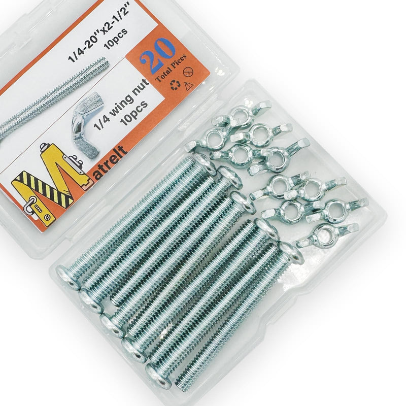 20Pack 1/4"-20 x2-1/2 Screw Bolts and Wing Nut Kit 10pcs Machine Screws with Round Head Phillips 10pcs Butterfly Hand Twist Tighten Nut Zinc Plated Hardware Fitting Fastenings Assortment Kit 20 Pack 1/4"-20 x2-1/2"