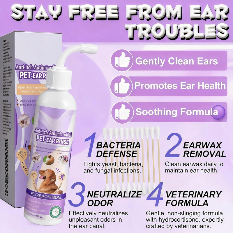 Dog Ear Cleaner Solution Vet-Recommended Dog Ear Infection Treatment to Soothe Itchy & Inflamed Ear Drops for Dogs & Cats to Gently Removes Debris, Wax Buildup, Odor - 4 fl oz