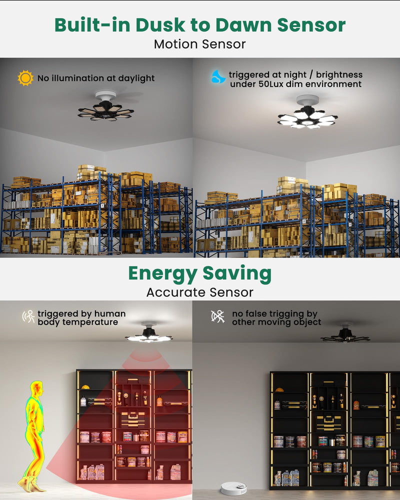 Motion Sensor Garage Light, 25000LM 250W Garage Ceiling Led Motion Activated,Motion Sensor Light Indoor with Dusk to Dawn, E26 Screw in Shop Light for Basement Barn Attic Warehouse 1 Pack