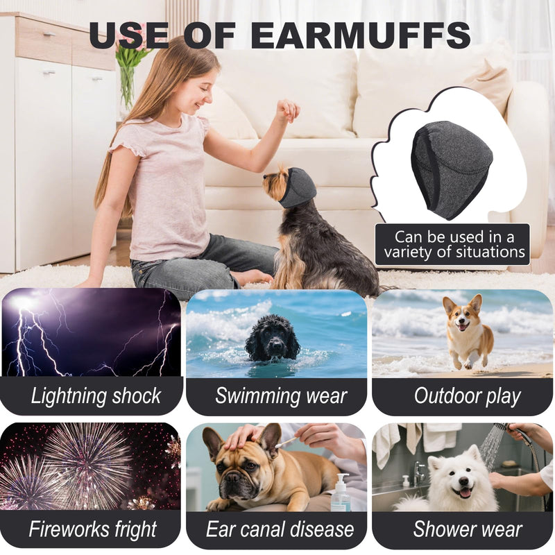 Dog Ear Muffs No Shake Ear Wraps for Dogs Ear Protection for Noise & Anxiety Relief Comfort Calming Hoodie, Protection Firework Grooming Bathing and Force Drying (Grey L) Grey