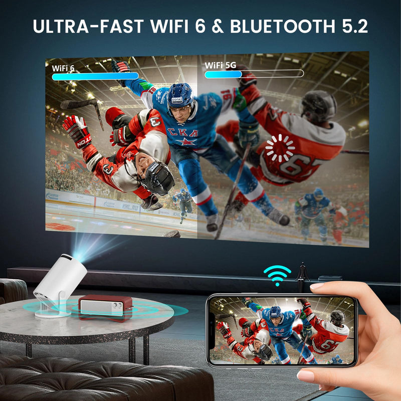 Mini Projector, Portable Projector with WiFi 6 and Bluetooth 5.4, 160 ANSI 4k HD Smart Projector, Compatible with Phone, TV Stick, Laptop, HDMI, USB for Movie Home Outdoor, HY300 PRO+ HY300 PRO+