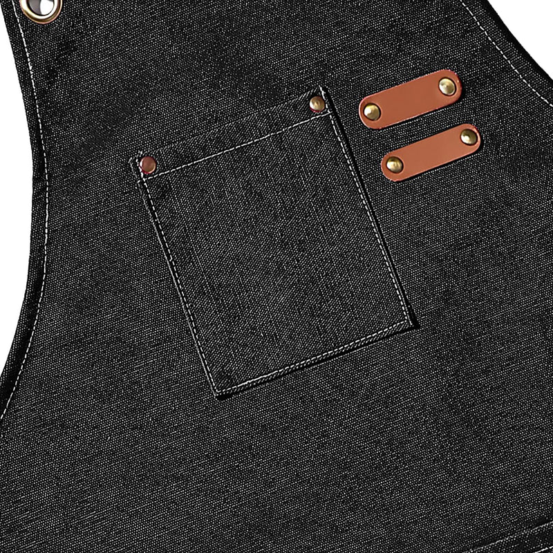 AFUN Chef Aprons for Men Women with Large Pockets, Cotton Canvas Cross Back Heavy Duty Adjustable Work Apron, Size M to XXL (Black) Black