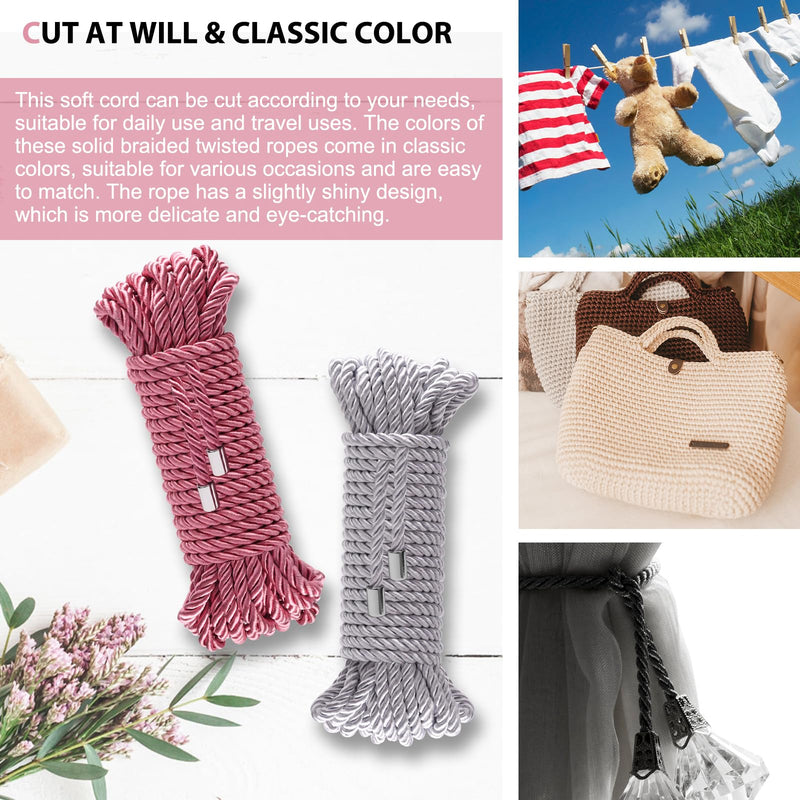 Soft Silk Rope, 8MM Twisted Trim Nylon Cord, Braided Twist Silk Ropes for Decorative Satin Shiny Cord Ropes (Pink & Silver, 32ft) Pink & Silver