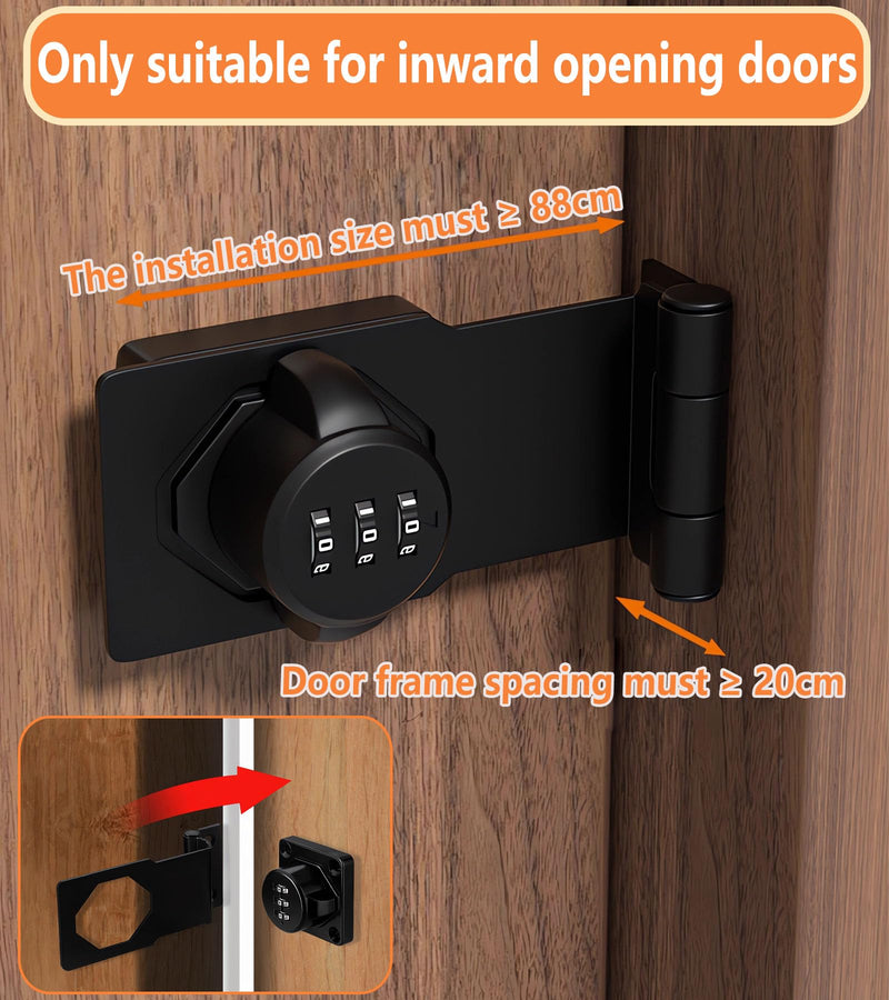90 Degree Barn Door Lock and Latch - Right Angle Sliding Closet Lock - Keyless Cabinet Door Lock for Fences and Sheds Black 2 Pack