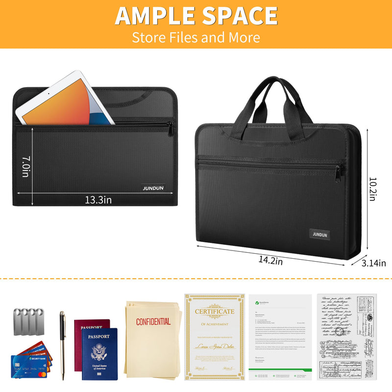 JUNDUN Accordion File Organizer with Lock,Multi-Pockets Fireproof Document Organizer with Handle & Zipper - 13 Pockets Expanding File Folder with Labels for Letter A4 Files and More Black L