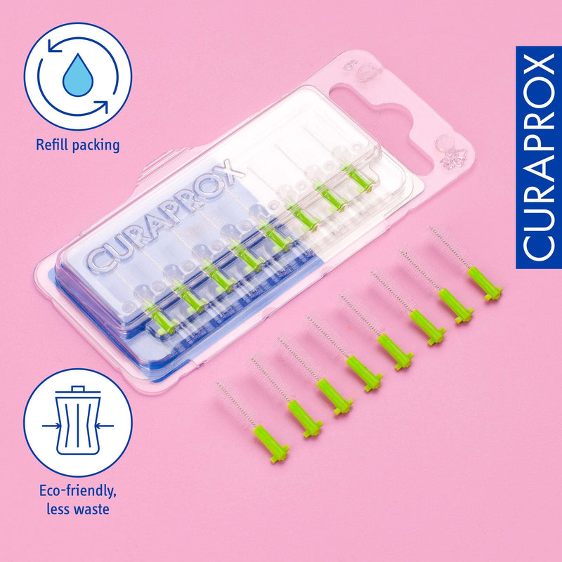 Curaprox CPS 011 Prime Refill Interdental Brushes, 8-Piece Refill Pack interdental Brushes CPS 011 Prime, 1.1 mm to 5.0 mm, Green