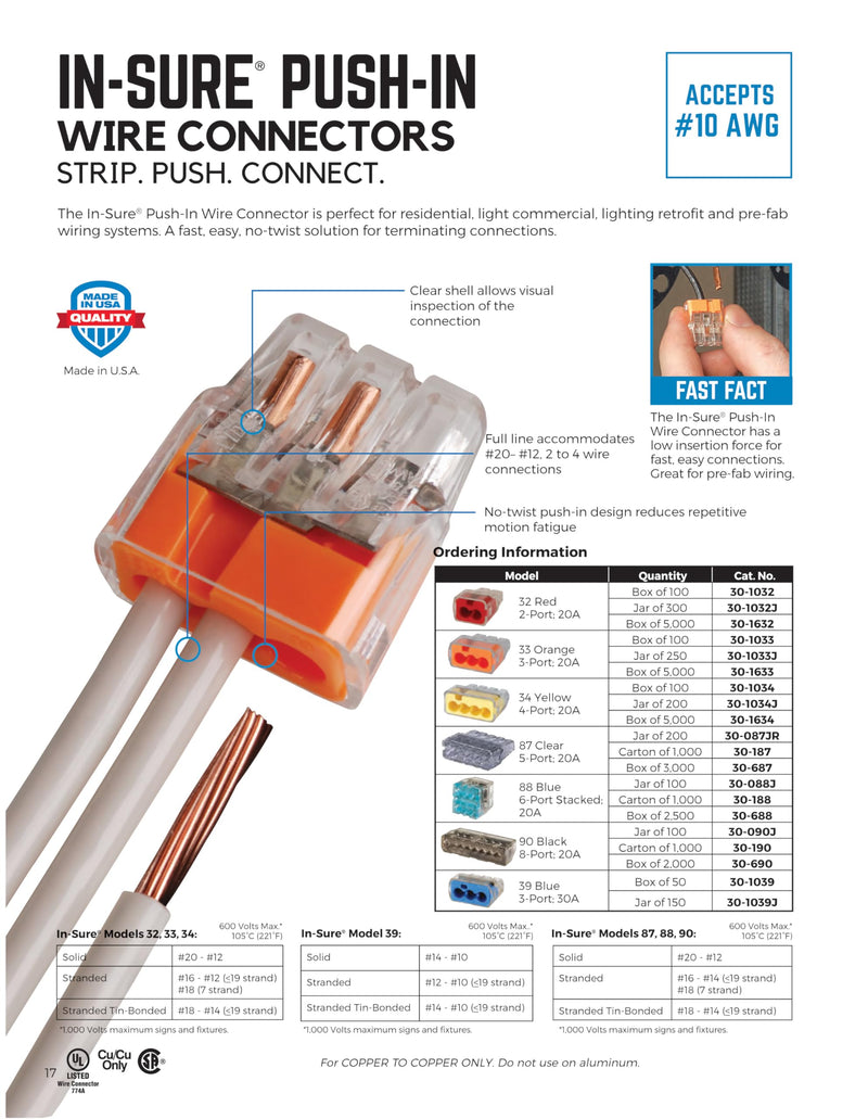 IDEAL Electrical 30-1033P Orange in-Sure Push-in 3-Port Connectors (100-Pack)