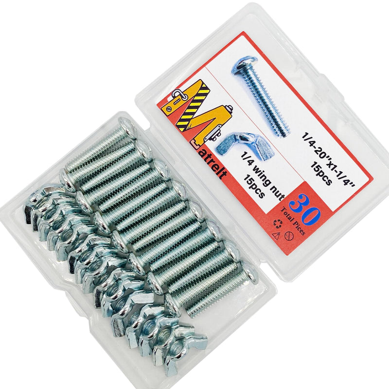 30Pack 1/4"-20 x1-1/4" Screw Bolts and Wing Nut Kit 15pcs Machine Screws with Round Head Phillips 15pcs Butterfly Hand Twist Tighten Nut Zinc Plated Hardware Fitting Fastenings Assortment Kit 30 Pack 1/4"-20 x1-1/4"