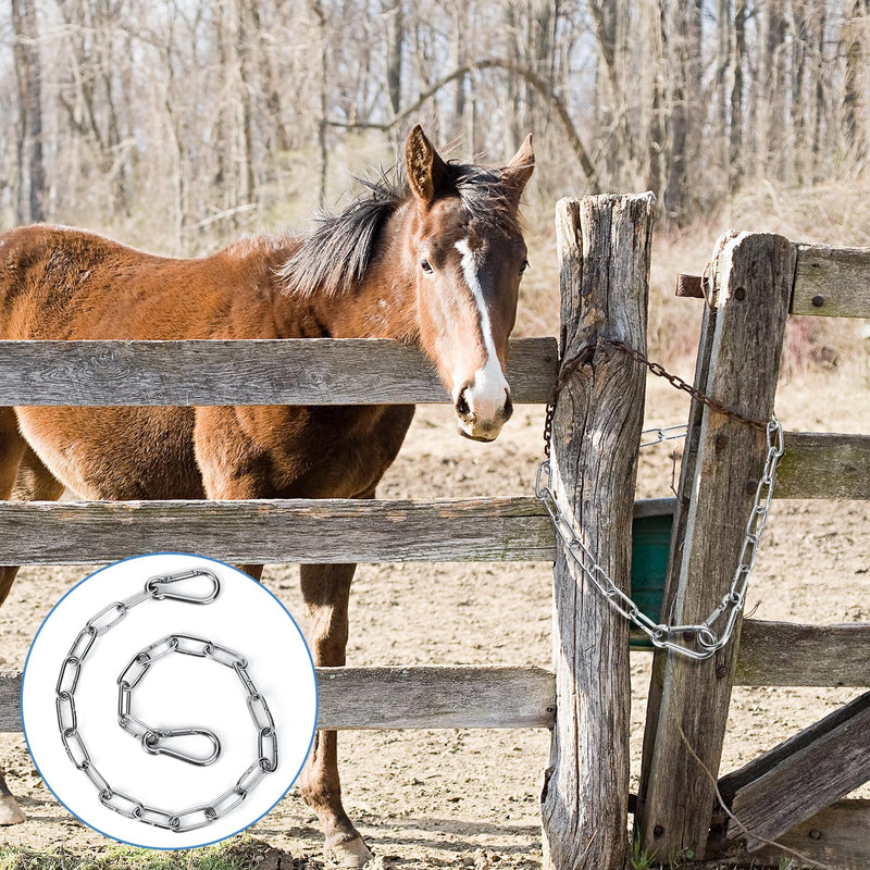 Gate Chain Lock, 20 Inch Stainless Steel Gate Link Chain Lock with Both-Ended Carabiners Chain Link Gate Latches for Outdoor Fences, Pet Cages, Dog Horse Goat Cow Corral Supplies