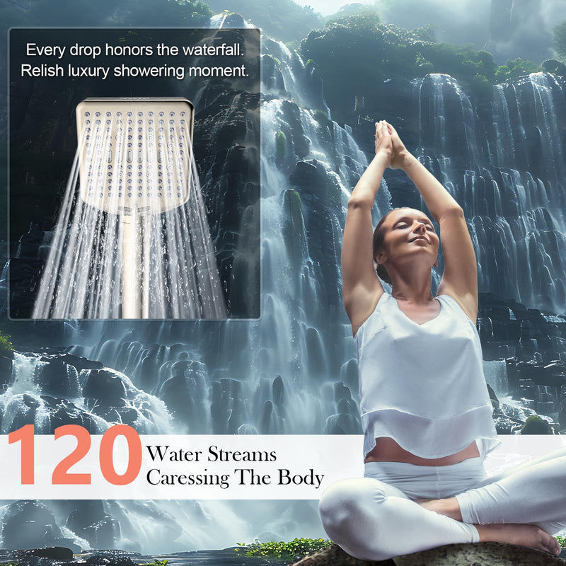 Filtered Shower Head with Handheld Brushed Nickel - High Pressure 6 Modes, 120 Anti-clog Nozzles, Detachable Showerhead with Hard Water Filters, Extra Long 6ft Hose, Power Wash Mode